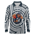 Carlton Football Club Long Sleeve Polo Shirt Indigenous Monochrome Dot Art Mascot Style