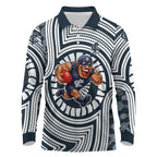 Carlton Football Club Long Sleeve Polo Shirt Indigenous Monochrome Dot Art Mascot Style