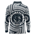 Carlton Football Club Long Sleeve Polo Shirt Indigenous Monochrome Dot Art Mascot Style