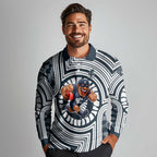 Carlton Football Club Long Sleeve Polo Shirt Indigenous Monochrome Dot Art Mascot Style