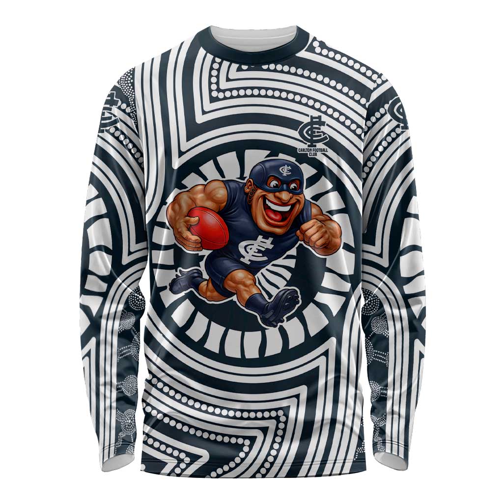 Carlton Football Club Long Sleeve Shirt Indigenous Monochrome Dot Art Mascot Style