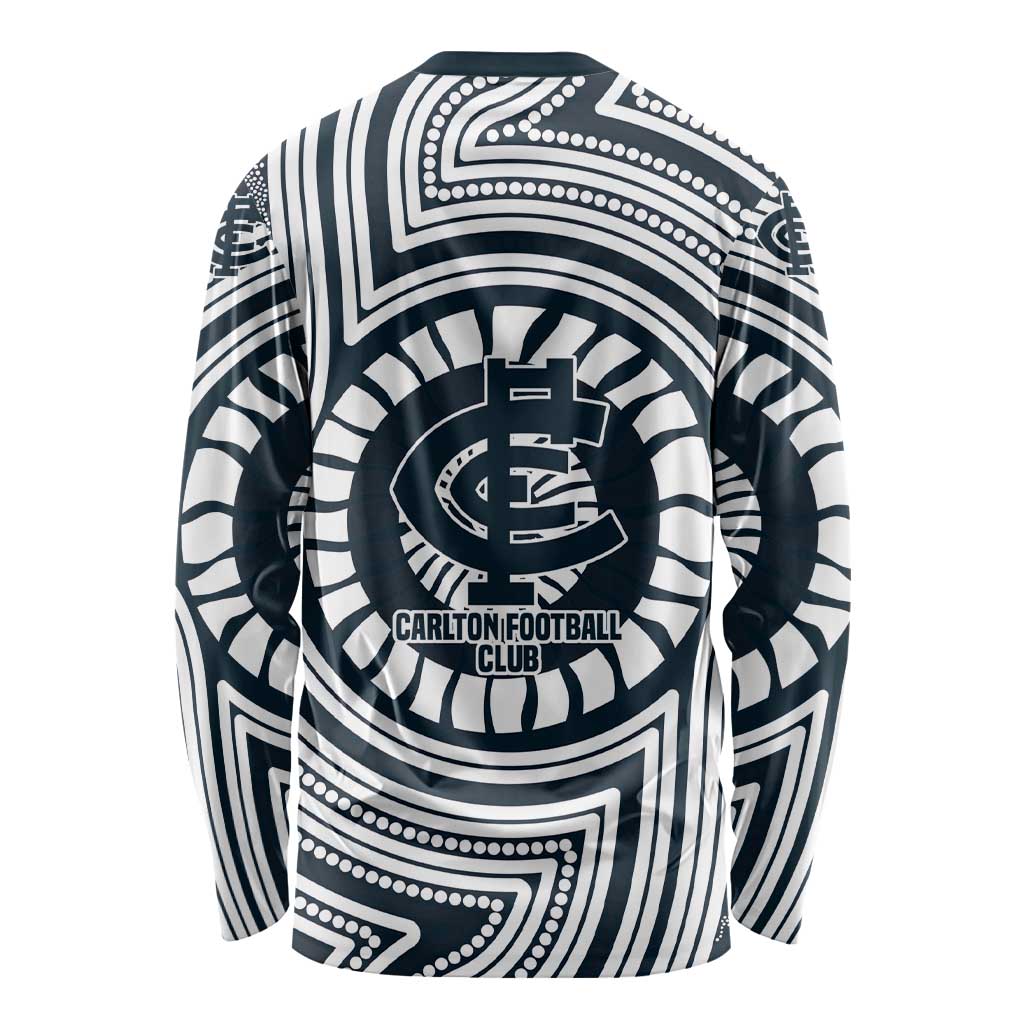 Carlton Football Club Long Sleeve Shirt Indigenous Monochrome Dot Art Mascot Style