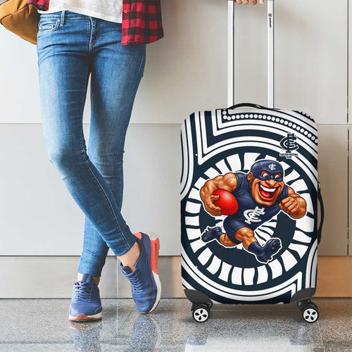 Carlton Football Club Luggage Cover Indigenous Monochrome Dot Art Mascot Style