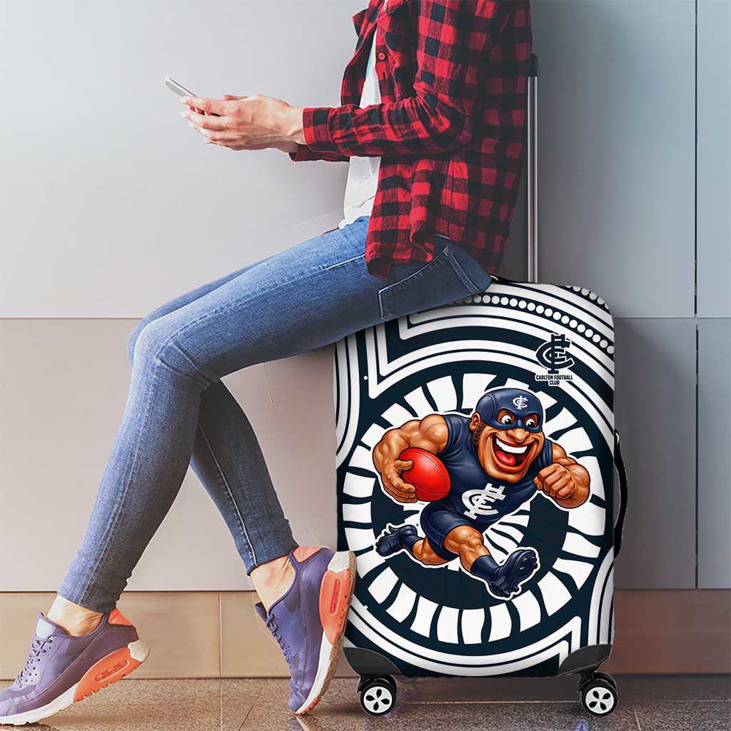 Carlton Football Club Luggage Cover Indigenous Monochrome Dot Art Mascot Style