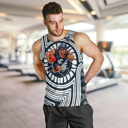 Carlton Football Club Men Tank Top Indigenous Monochrome Dot Art Mascot Style