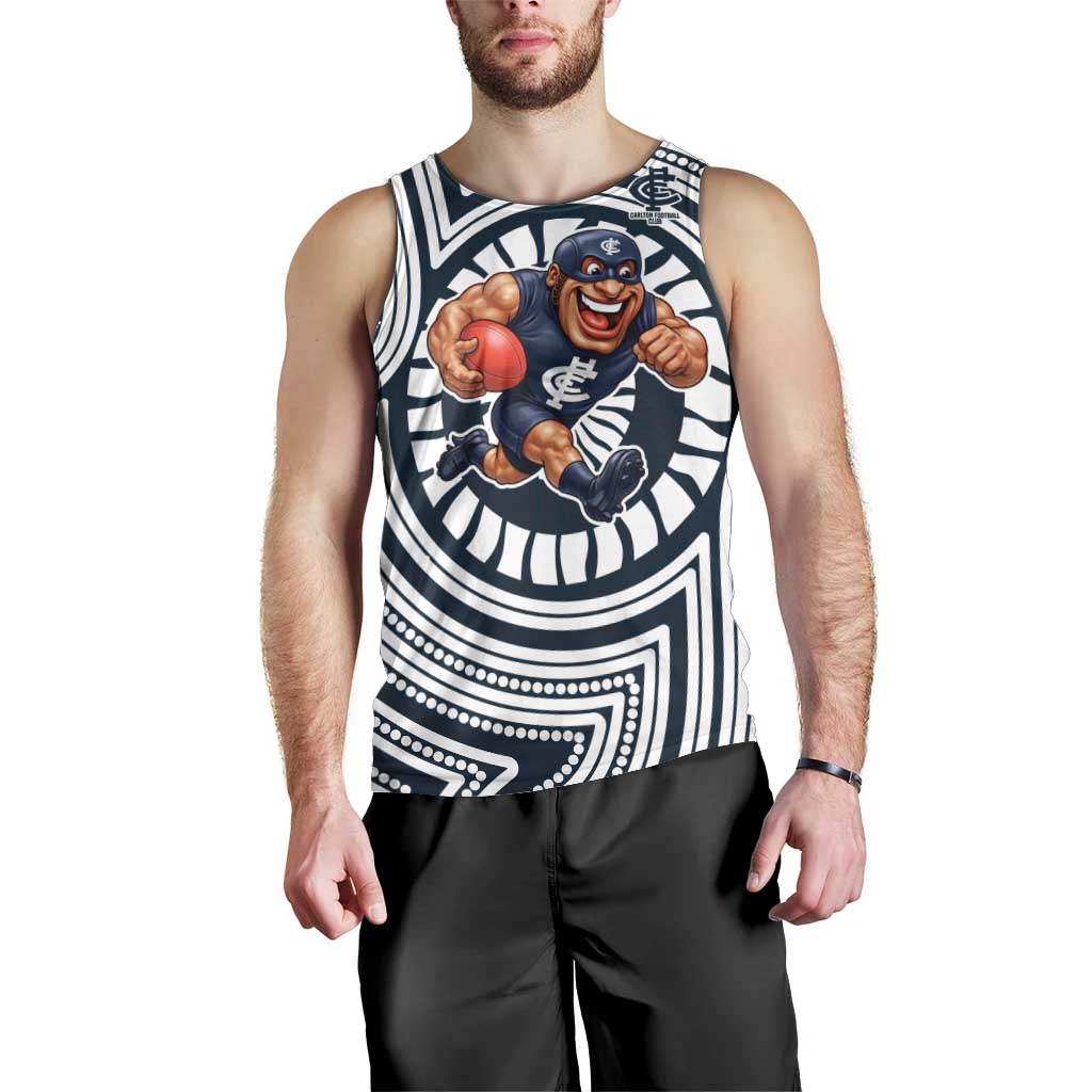 Carlton Football Club Men Tank Top Indigenous Monochrome Dot Art Mascot Style