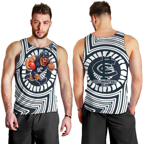 Carlton Football Club Men Tank Top Indigenous Monochrome Dot Art Mascot Style