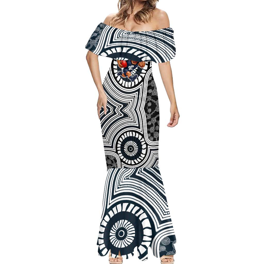 Carlton Football Club Mermaid Dress Indigenous Monochrome Dot Art Mascot Style