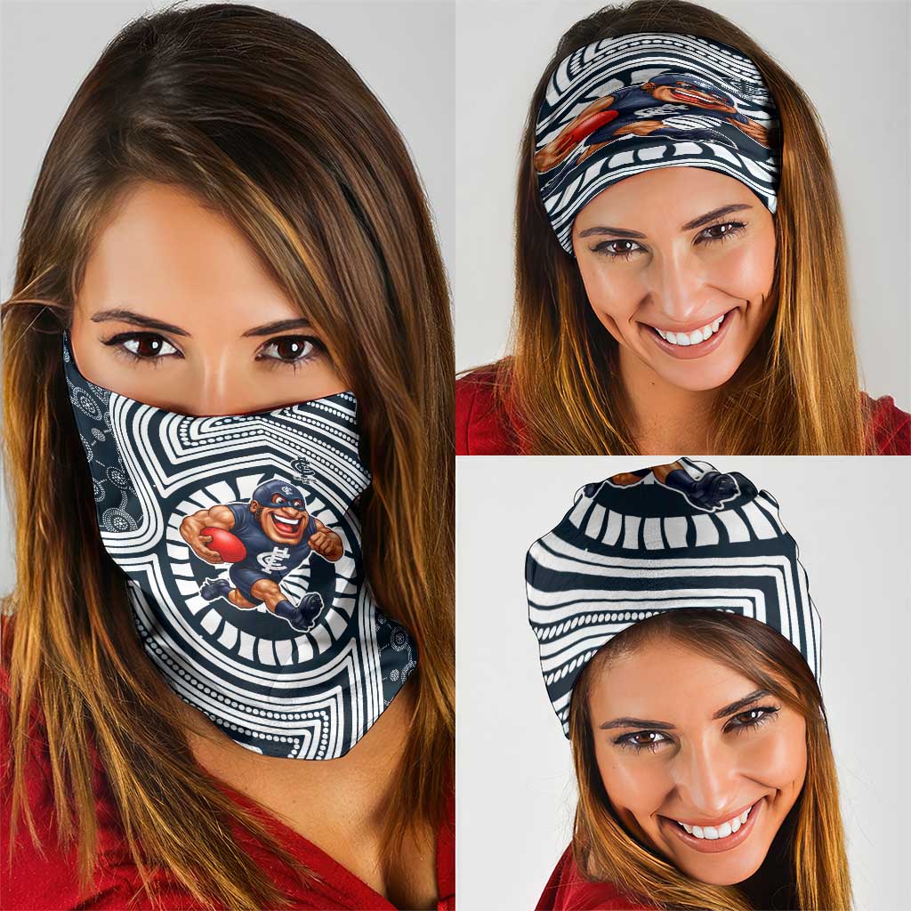 Carlton Football Club Neck Gaiter Indigenous Monochrome Dot Art Mascot Style