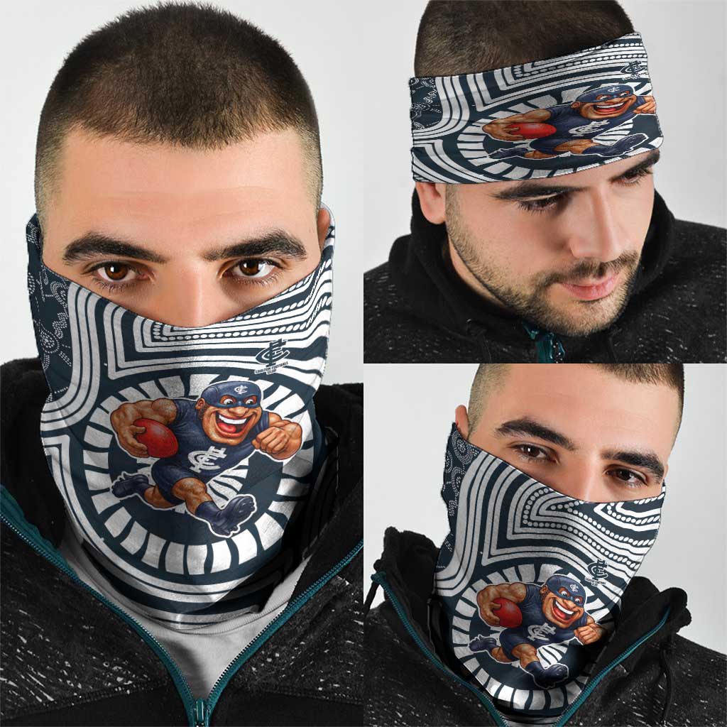 Carlton Football Club Neck Gaiter Indigenous Monochrome Dot Art Mascot Style