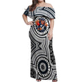 Carlton Football Club Off Shoulder Maxi Dress Indigenous Monochrome Dot Art Mascot Style