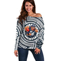 Carlton Football Club Off Shoulder Sweater Indigenous Monochrome Dot Art Mascot Style