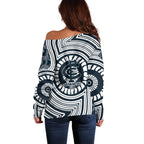 Carlton Football Club Off Shoulder Sweater Indigenous Monochrome Dot Art Mascot Style