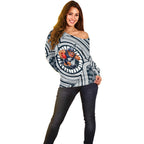 Carlton Football Club Off Shoulder Sweater Indigenous Monochrome Dot Art Mascot Style