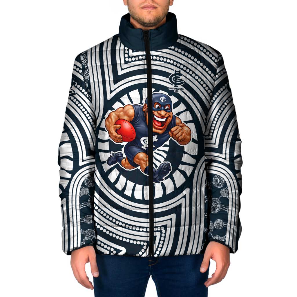 Carlton Football Club Padded Jacket Indigenous Monochrome Dot Art Mascot Style