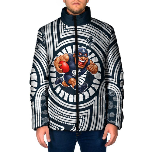 Carlton Football Club Padded Jacket Indigenous Monochrome Dot Art Mascot Style