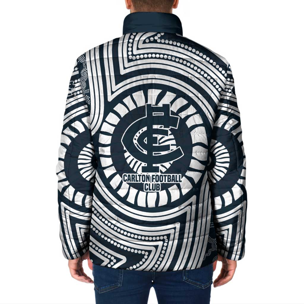 Carlton Football Club Padded Jacket Indigenous Monochrome Dot Art Mascot Style