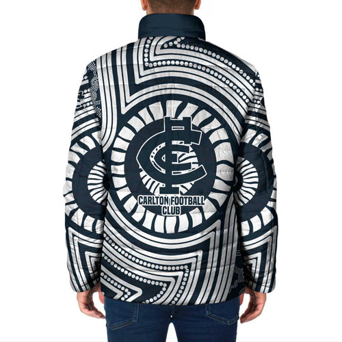 Carlton Football Club Padded Jacket Indigenous Monochrome Dot Art Mascot Style