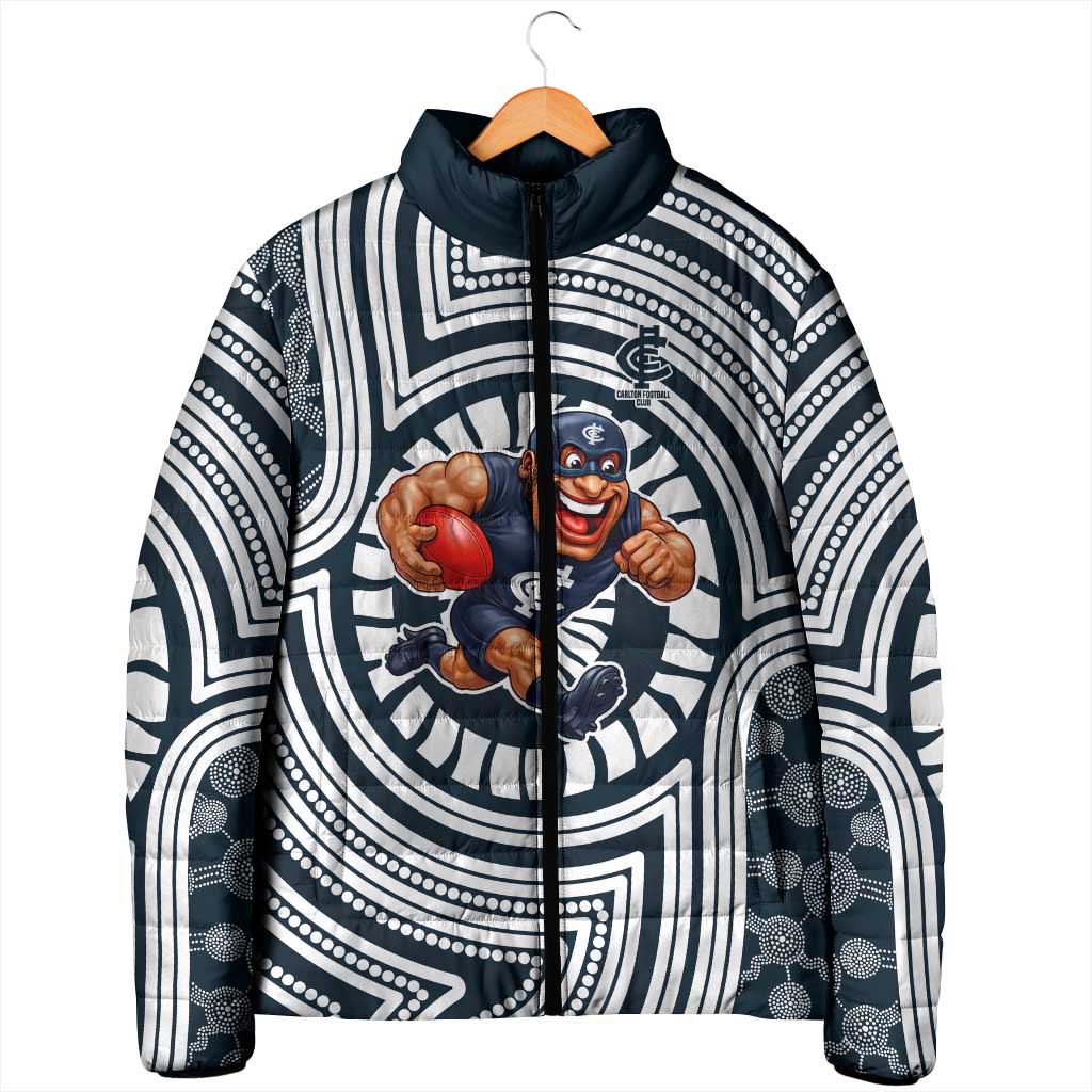 Carlton Football Club Padded Jacket Indigenous Monochrome Dot Art Mascot Style