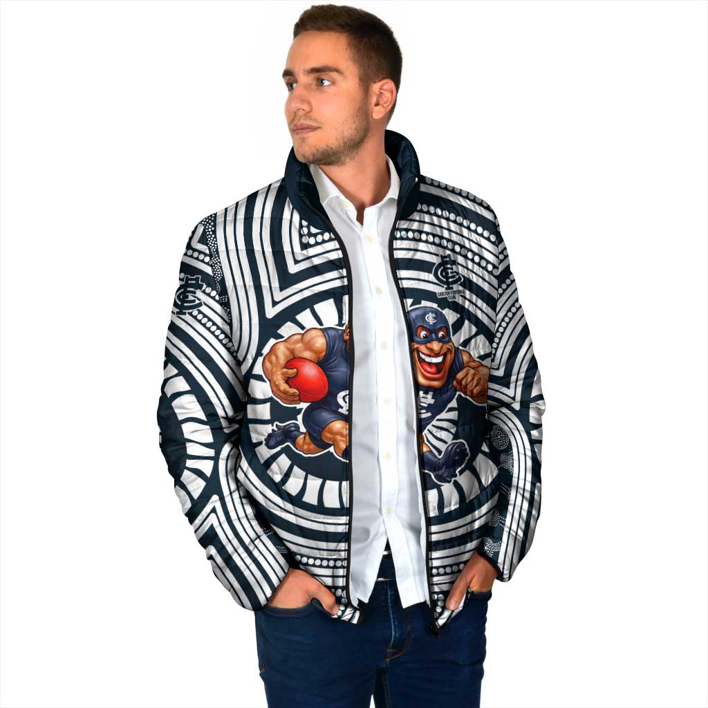 Carlton Football Club Padded Jacket Indigenous Monochrome Dot Art Mascot Style