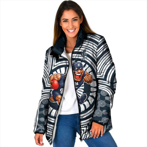 Carlton Football Club Padded Jacket Indigenous Monochrome Dot Art Mascot Style