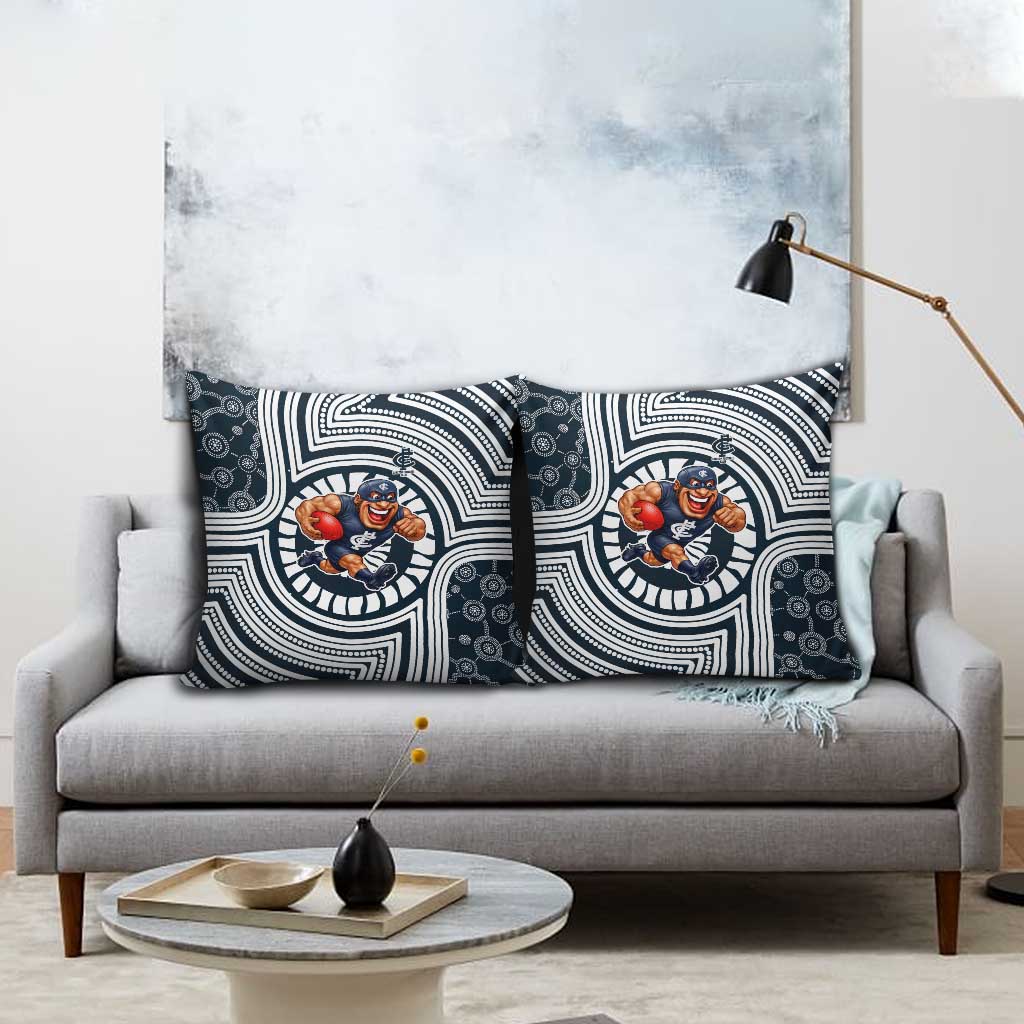 Carlton Football Club Pillow Cover Indigenous Monochrome Dot Art Mascot Style