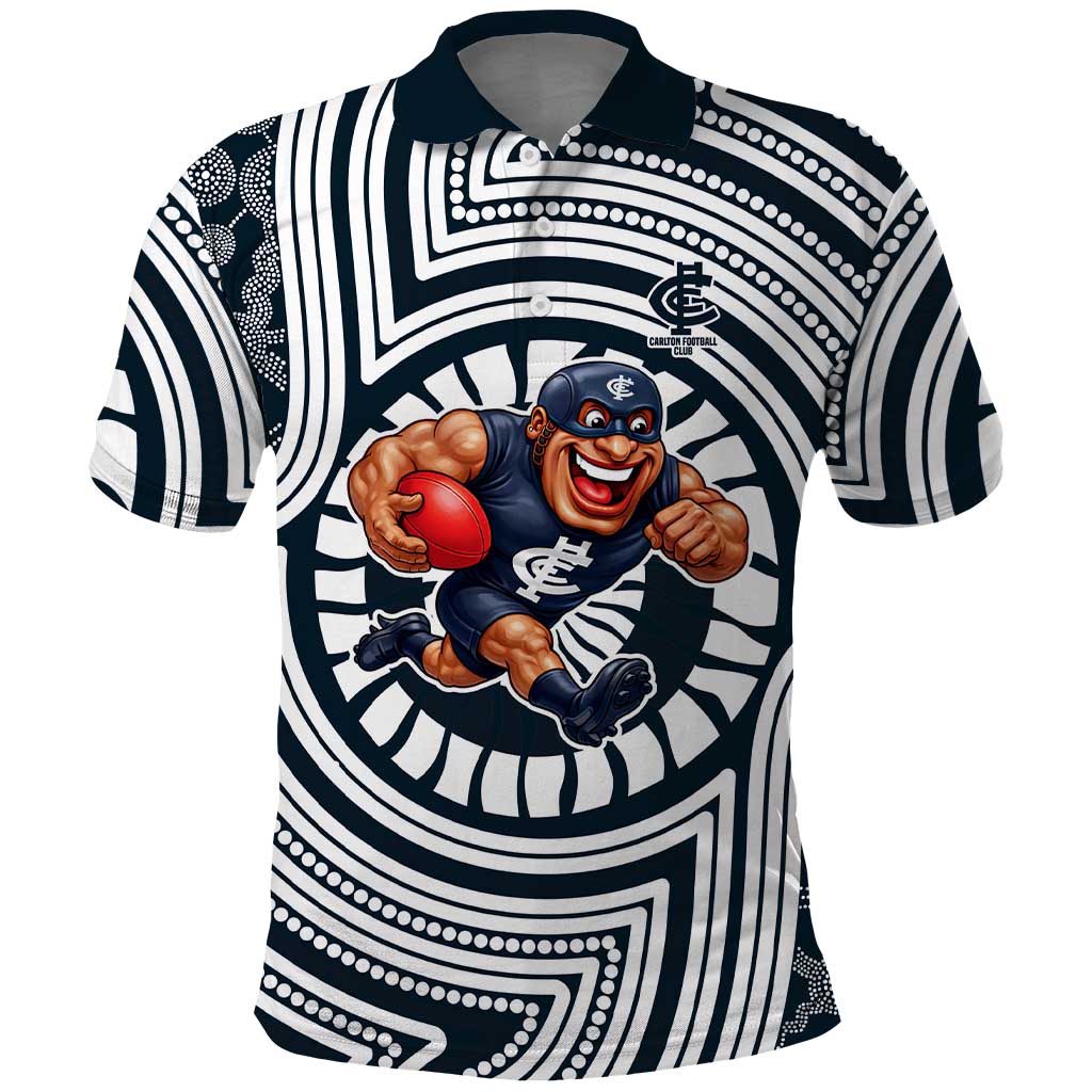 Carlton Football Club Polo Shirt Indigenous Monochrome Dot Art Mascot Style