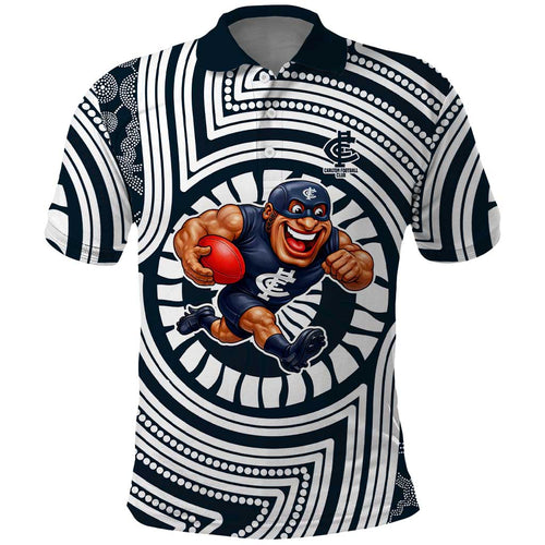 Carlton Football Club Polo Shirt Indigenous Monochrome Dot Art Mascot Style