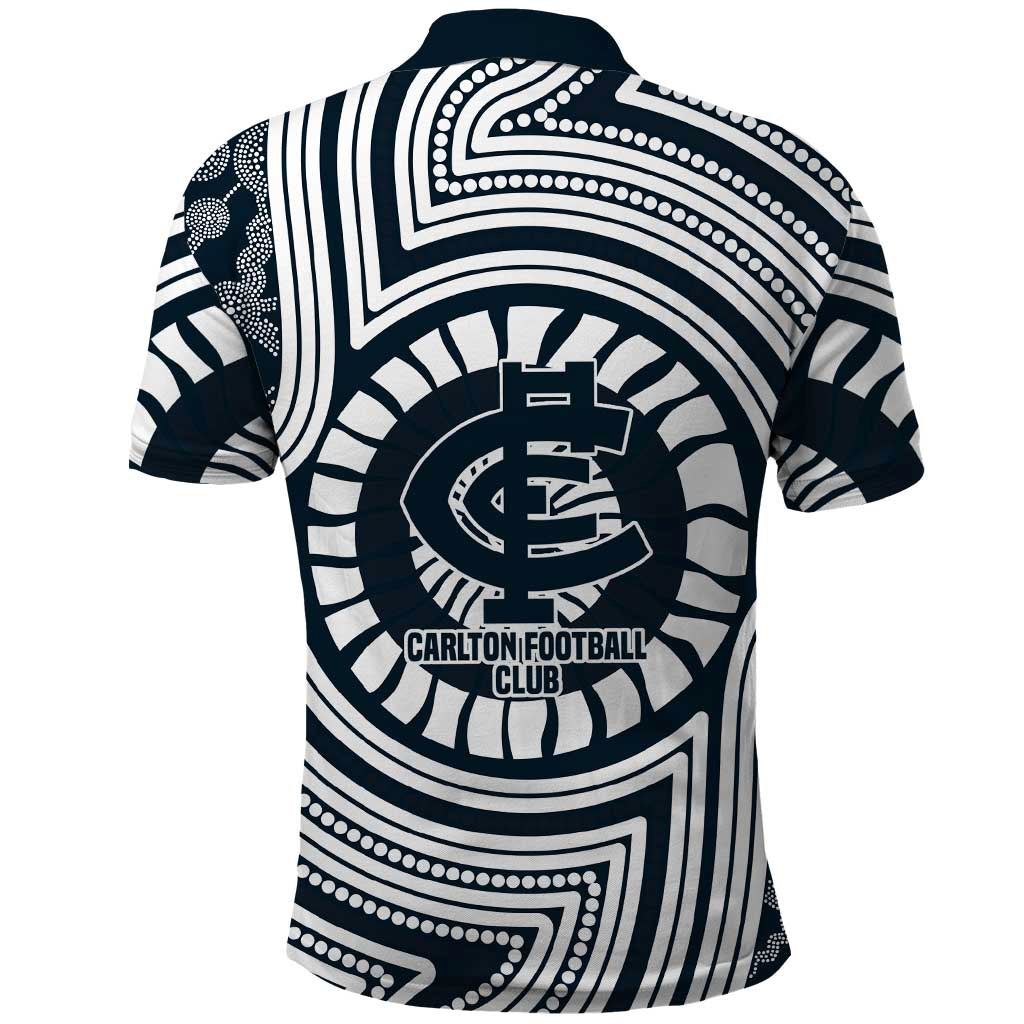 Carlton Football Club Polo Shirt Indigenous Monochrome Dot Art Mascot Style