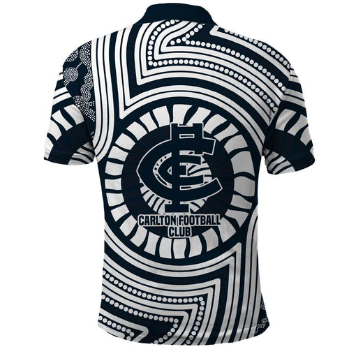 Carlton Football Club Polo Shirt Indigenous Monochrome Dot Art Mascot Style