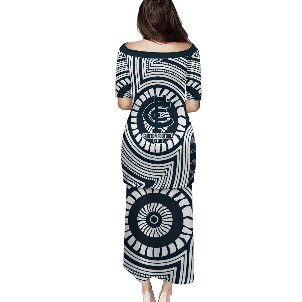 Carlton Football Club Puletasi Indigenous Monochrome Dot Art Mascot Style