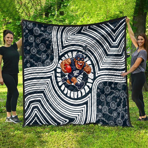 Carlton Football Club Quilt Indigenous Monochrome Dot Art Mascot Style