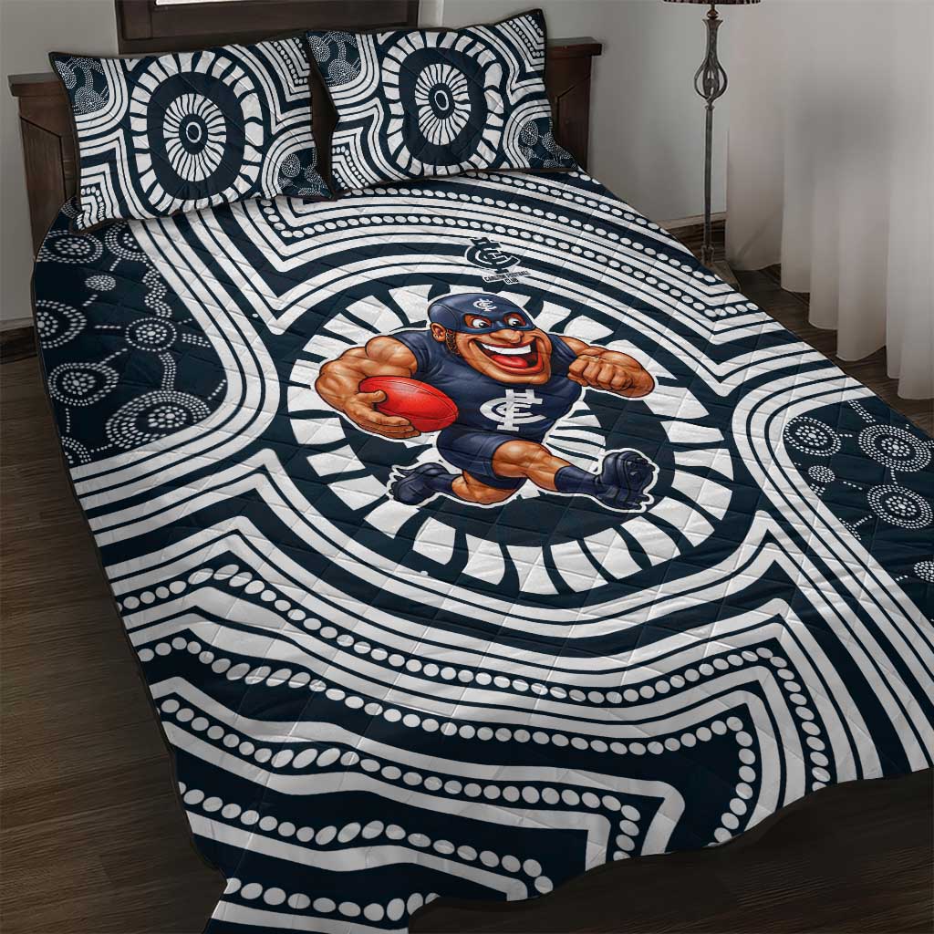 Carlton Football Club Quilt Bed Set Indigenous Monochrome Dot Art Mascot Style