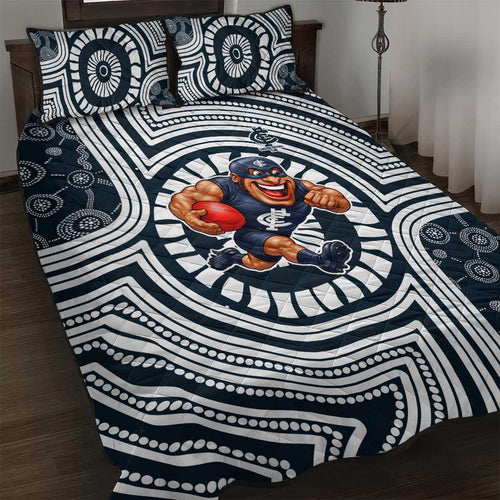 Carlton Football Club Quilt Bed Set Indigenous Monochrome Dot Art Mascot Style