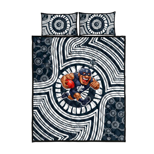 Carlton Football Club Quilt Bed Set Indigenous Monochrome Dot Art Mascot Style