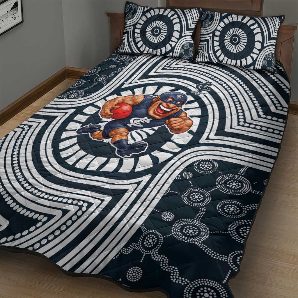 Carlton Football Club Quilt Bed Set Indigenous Monochrome Dot Art Mascot Style