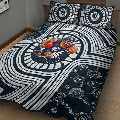 Carlton Football Club Quilt Bed Set Indigenous Monochrome Dot Art Mascot Style