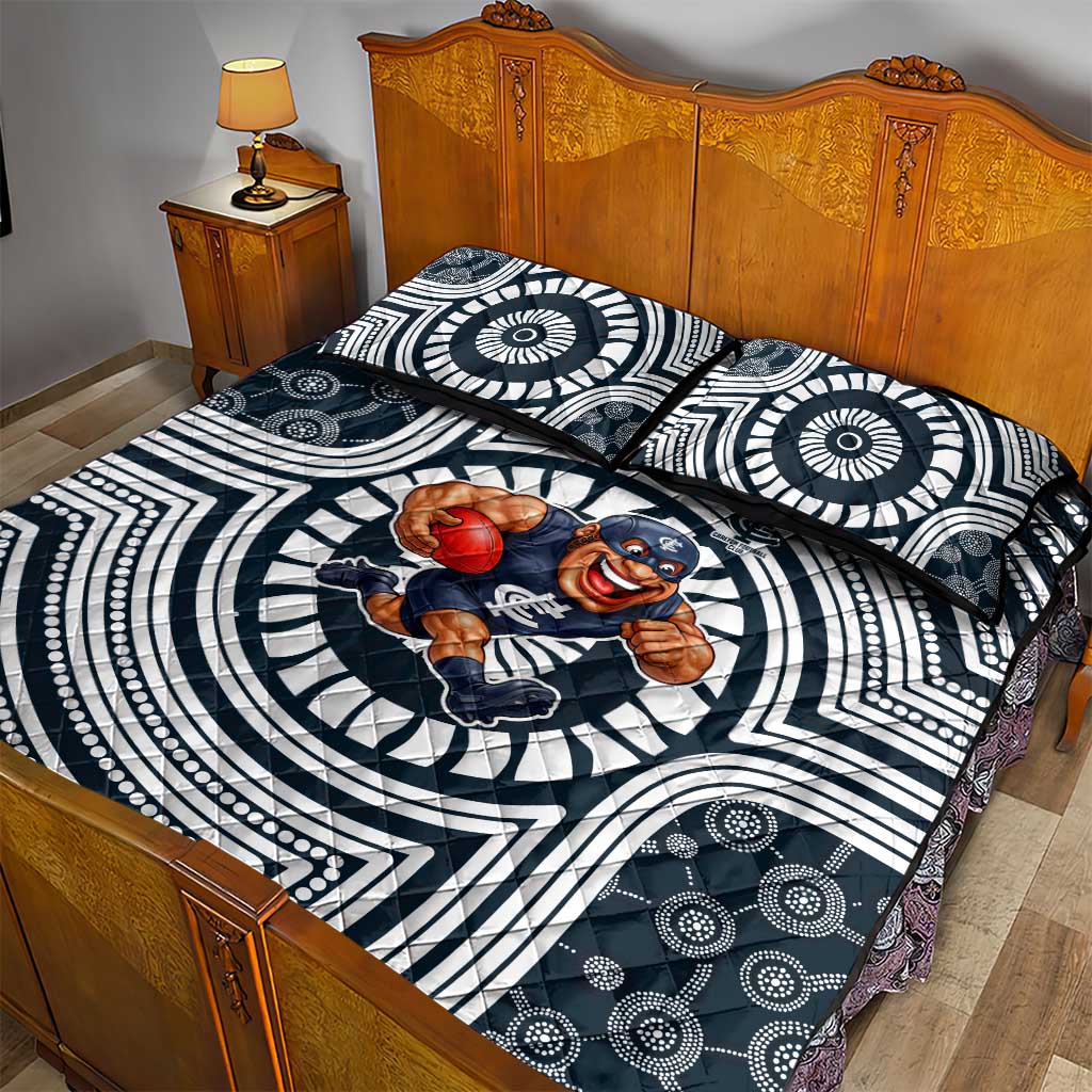 Carlton Football Club Quilt Bed Set Indigenous Monochrome Dot Art Mascot Style