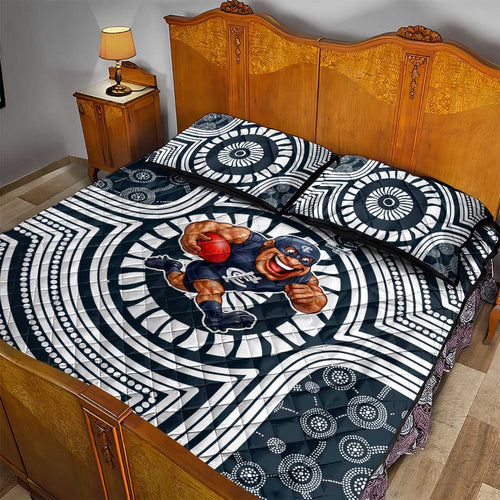 Carlton Football Club Quilt Bed Set Indigenous Monochrome Dot Art Mascot Style