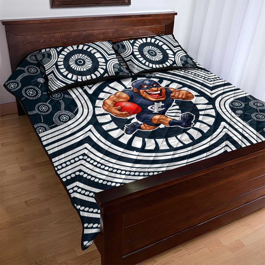 Carlton Football Club Quilt Bed Set Indigenous Monochrome Dot Art Mascot Style