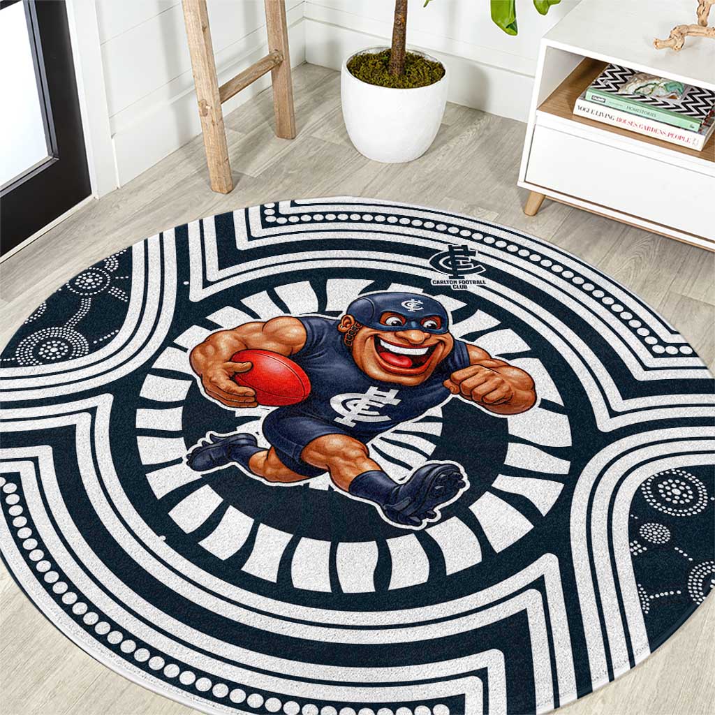 Carlton Football Club Round Carpet Indigenous Monochrome Dot Art Mascot Style