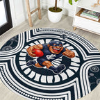 Carlton Football Club Round Carpet Indigenous Monochrome Dot Art Mascot Style