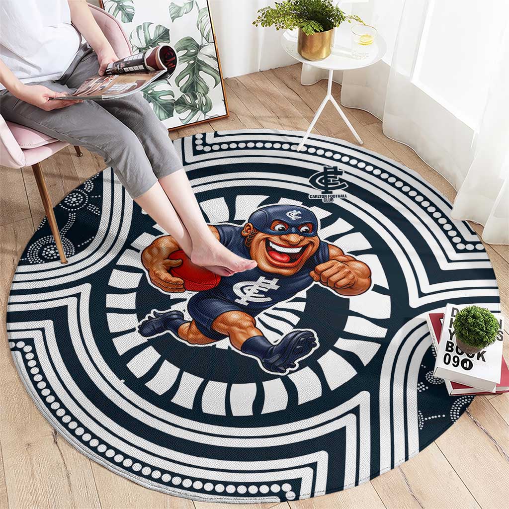 Carlton Football Club Round Carpet Indigenous Monochrome Dot Art Mascot Style