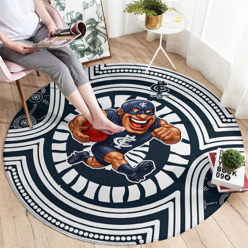 Carlton Football Club Round Carpet Indigenous Monochrome Dot Art Mascot Style