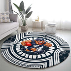 Carlton Football Club Round Carpet Indigenous Monochrome Dot Art Mascot Style