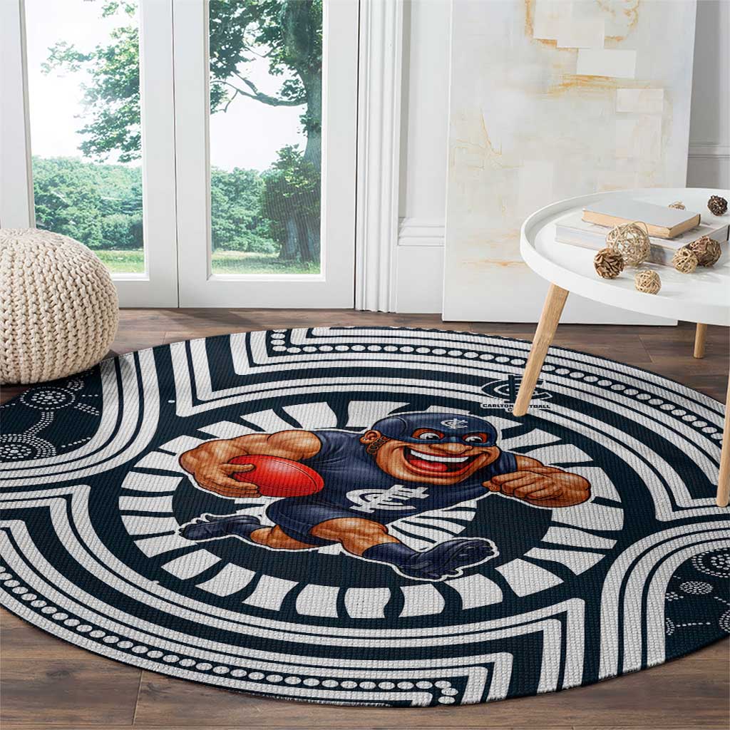 Carlton Football Club Round Carpet Indigenous Monochrome Dot Art Mascot Style