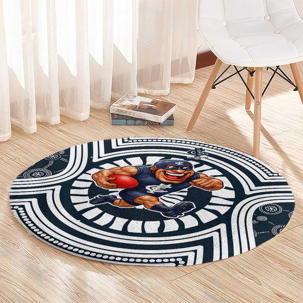 Carlton Football Club Round Carpet Indigenous Monochrome Dot Art Mascot Style