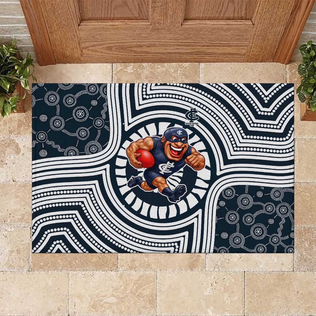 Carlton Football Club Rubber Doormat Indigenous Monochrome Dot Art Mascot Style