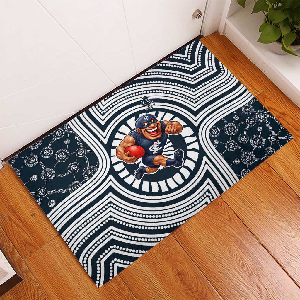 Carlton Football Club Rubber Doormat Indigenous Monochrome Dot Art Mascot Style