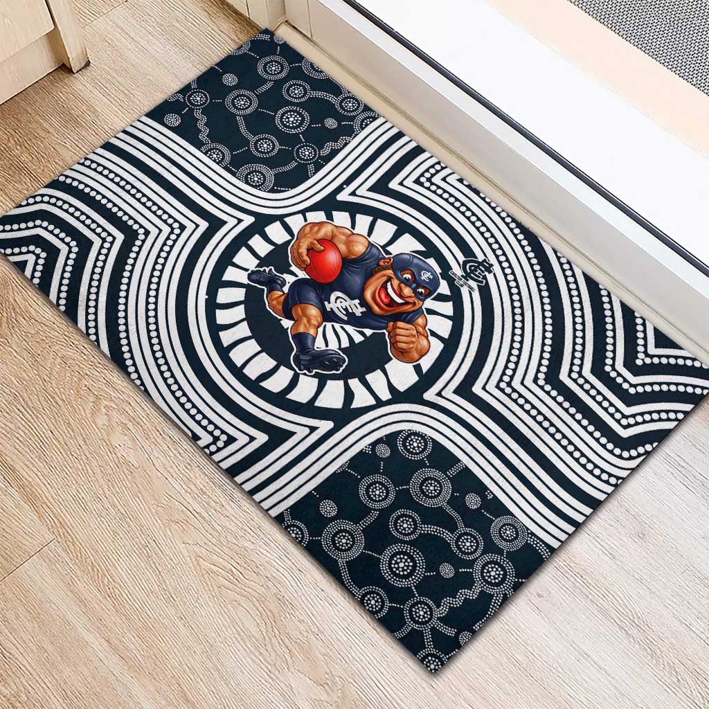 Carlton Football Club Rubber Doormat Indigenous Monochrome Dot Art Mascot Style